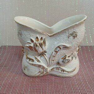 MCM Raised Flowers w Gilding, Unique Shaped Vase from Pacific